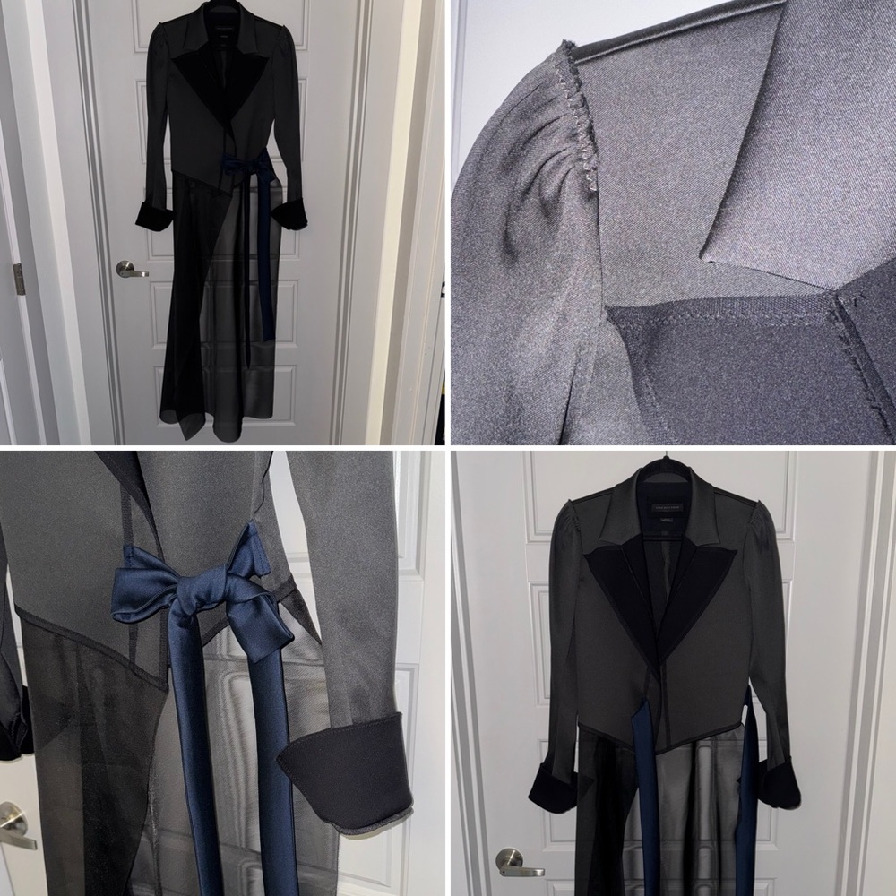Designer Marie Saint Pierre Asymmetric Statement Long Coat Black & Navy 2 🖤 - Picture 3 of 13